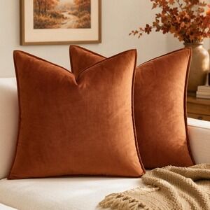 Rust Throw Pillow Covers Set of 2 Inch Soft Velvet Fall Decor 20 x 20 Zip NEW
